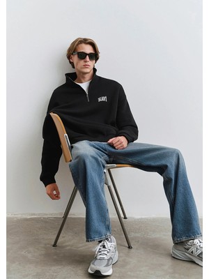 Mavi Mavi Logo Baskılı Yarı Fermuarlı Siyah Sweatshirt 0S10208-900