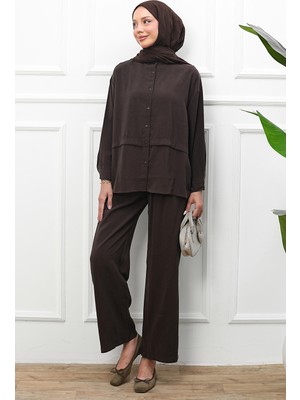 İmaj Butik Kahverengi Tunik Pantolonlu Modal Takım