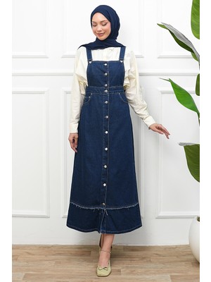 İmaj Butik Koyu Mavi Eteği Püsküllü Kot Jile