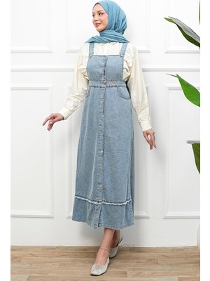 İmaj Butik Mavi Eteği Püsküllü Kot Jile