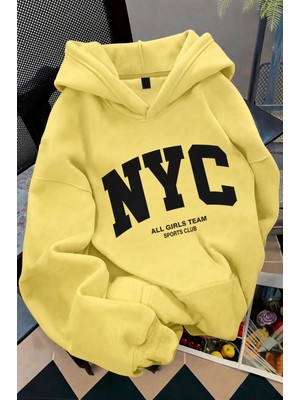 Oksit Nyc Baskılı Unisex Kapüşonlu Kanguru Cep Sweatshirt