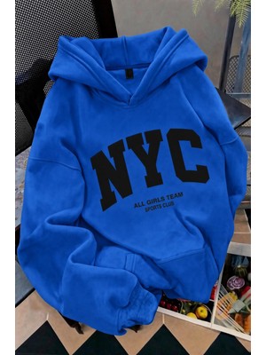 Oksit Nyc Baskılı Unisex Kapüşonlu Kanguru Cep Sweatshirt