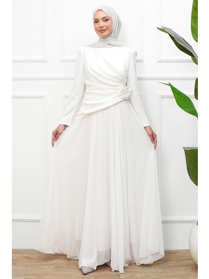 İmaj Butik Beyaz Önü Drapeli Abiye