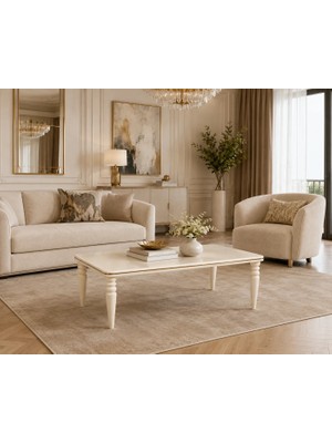 Fami Home Rossa Krem Orta Sehpa Ahşap Ayaklı Modern Salon Sehpası