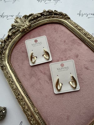 Xuping Jewelry Xupıng Gold Oval Formlu Çift Katmanlı Küpe