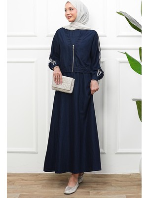 İmaj Butik Lacivert Fermuarlı Ceketli Jile Elbise Ikili Takım
