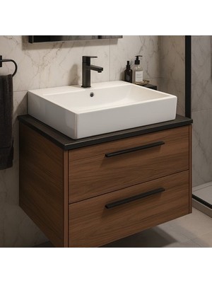 Vintessy Beyaz Delikli Dikdörtgen Lavabo 50X42 cm Modern ve Şık