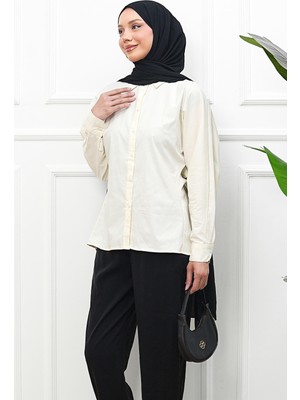İmaj Butik Krem Düğmeli  Yarasa Kol Terikoton Gömlek