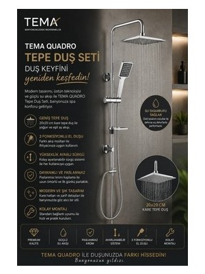 Vintessy Yüksek Basınçlı Renkli Tepe Duş Seti ile Ergonomik Kullanım