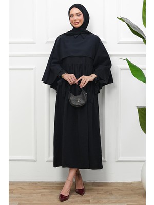 İmaj Butik Siyah Pelerinli Modal Elbise