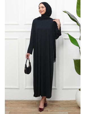 İmaj Butik Siyah Kol Katlı Oversize Modal Elbise