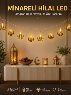 Dekoratif Minareli Hilal LED Işık Metal Gövdeli Ramazan Aydınlatma - MOVERA9759-6319