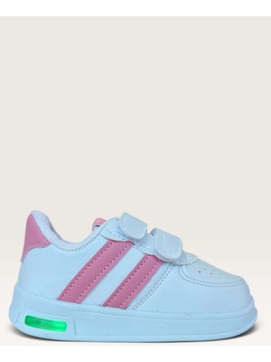 Liger Işıklı Unisex Rahat Hafif Çocuk Spor Ayakkabı Beyaz - Pembe