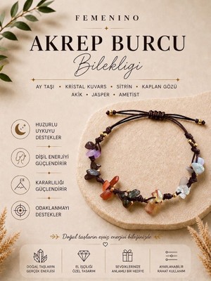 Femenino Akrep Burcu Doğal Taş Makrome Bileklik