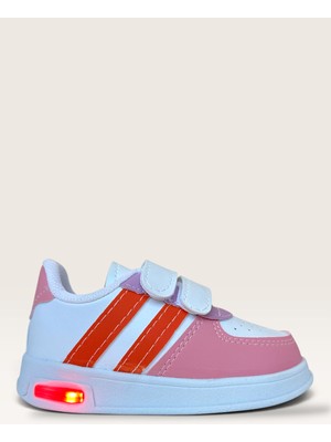 Liger Işıklı Unisex Rahat Hafif Çocuk Spor Ayakkabı Pudra - Turuncu