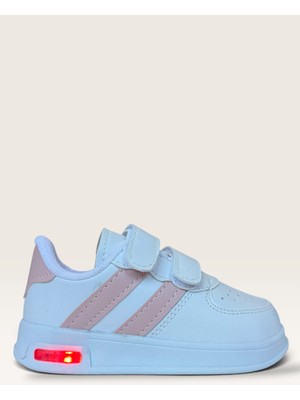 Liger Işıklı Unisex Rahat Hafif Çocuk Spor Ayakkabı Beyaz - Pudra
