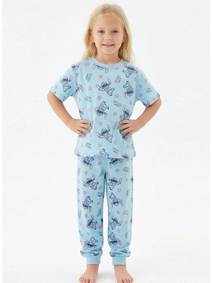 Dereff Stitch Desen Pijama Takımı (Mavi) 4-5 Yaş