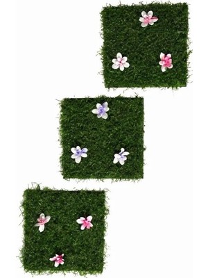 Uslucan Alışveriş Çiçek Desenli Yapay Çim Gider Kapağı - 96X5 cm - Doğal Görünüm