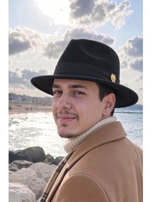 Mollycrush Erkek Kışlık Şık Siyah Fötr Şapka - Geniş Siperli Kemer Detaylı Keçe Fedora