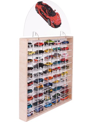 Rozitoys 50’li Araba Rafı – Duvara Asılabilen Pleksi Raflı Düzenleyici, 1/64 Ölçekli 51X6X52 cm