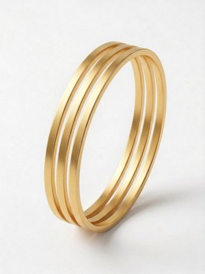 Fm Gold Renk 3'lü Çelik Ajda Bilezik Seti - 65 mm (6.5 Cm) Iç Çap - Kararmaz Paslanmaz Çelik
