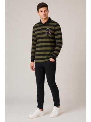 Çizgili Polo Yaka Sweatshirt