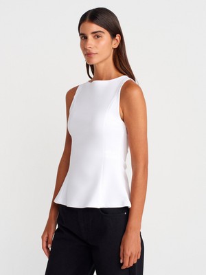 Dilvin 21001 Kayık Yaka Peplum Top-Beyaz