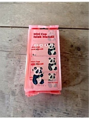 Azesur 8li 1 Paket-Mini Kokusuz Islak Mendil  Cep Islak Mendili Evde - Okulda - Ofiste Figürlu Islak Mendil -Pembe