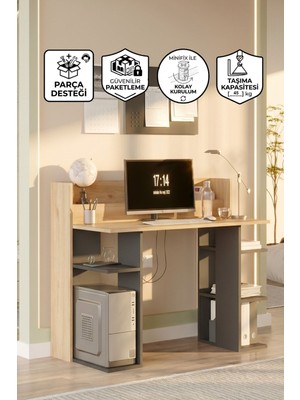 Empressco Pantego 124CM Çalışma Masası Bilgisayar Masası Raflı Sepet-Antrasit Pan1-Sa