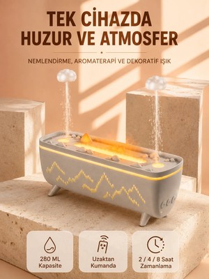 Akıllı Bayi Aroma Difüzörü 280 ml Yağmur Damlası Efektli Hava Nemlendirici Uzaktan Kumandalı LED Işıklı