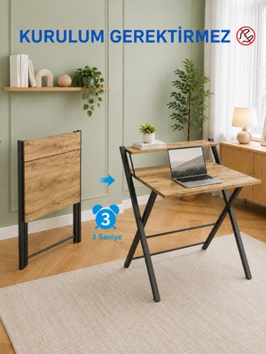 Empressco Katlanır Çalışma Masası Raflı Laptop Masası Bilgisayar Masası Küçük Çalışma Masası Çocuk Öğrenci Ders Masası Bodo Çam Siyah