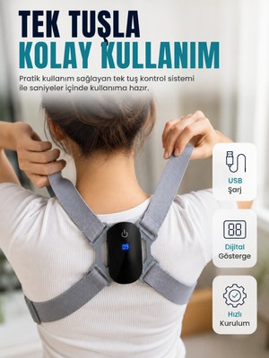Ayarlanabilir Askılı Akıllı Dik Duruş Destekleyici Dijital Göstergeli Dik Duruş Cihazı