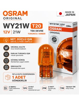 Osram Original T20 WY21W 12V 21W Turuncu Amber Cam Ampul Sinyal Ampulü 1 Adet