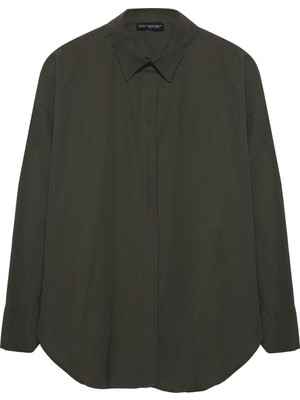 Quzu Oversize Haki Kadın Gömlek 11478