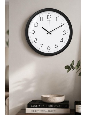 Siyah Metal Kasa Sessiz Duvar Saati 40 cm Muyika Modern Salon Ofis Saati