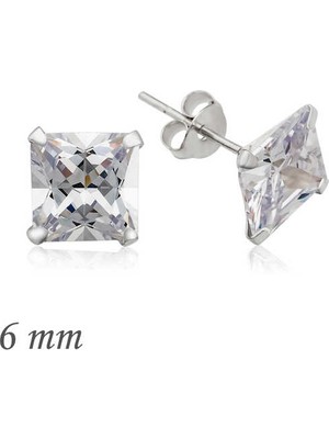 Toptan Bulurum 925 Ayar Gümüş Kare Tek Taş Zirkon Küpe  6 Mm.