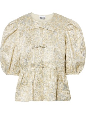 Ganni Metallic Cloque Peplum Bluz