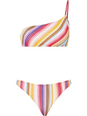 Missoni Tek Omuzlu Örgü Bikini - Kırmızı Çok Renkli