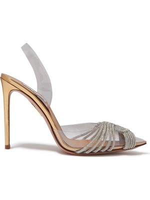 Aquazzura Gatsby 105 Kristal Slingback Topuklu Ayakkabı - Altın