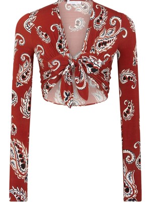 Rabanne Uzun Kollu Desenli Crop Top