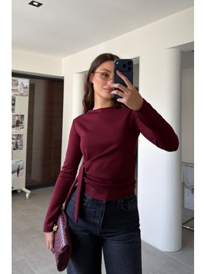 Magarde Bağlama Detaylı Bluz- Bordo