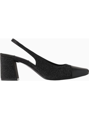 Nass Marcy 65 Kristal Taşlı, Saten Slingback Blok Topuklu Ayakkabı, Şık ve Zarif