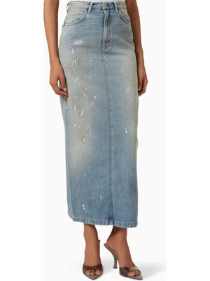 Acne Studios Açık Mavi Denim Etek - Distressed Detaylı, 60% Pamuk 40% Lyocell, Rahat ve Şık