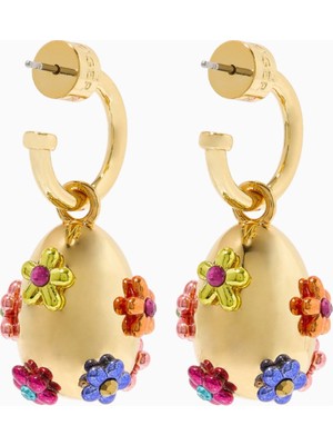 Kurt Geiger Rainbow Floral Küpeler, Altın Tonlu Pirinç Halka Küpeler ve Canlı Çiçek Detaylar
