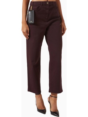 Elisabetta Franchi Mini Çanta Detaylı, Kısa Paça Straight Fit Denim Jean