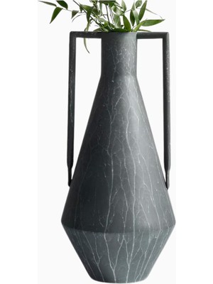Crate & Barrel Corra 17" Çift Kollu Mat Siyah Demir Vazo, Modern Mimari ve Şık Tasarım