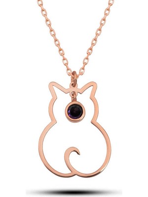 Blackcraft 925 Ayar Gümüş Şubat Ayı Doğum Taşı Ametist Taşlı Kedi Kadın Kolye