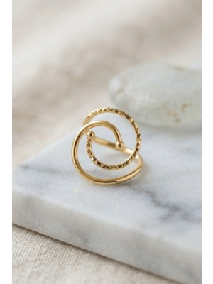 Eco Lounge Gold Renk Geometrik Çift Halka Yüzük