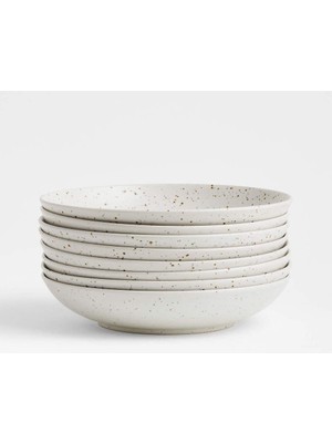 Crate & Barrel Craft Benekli Beyaz Alçak Kaseler, 8'li Set