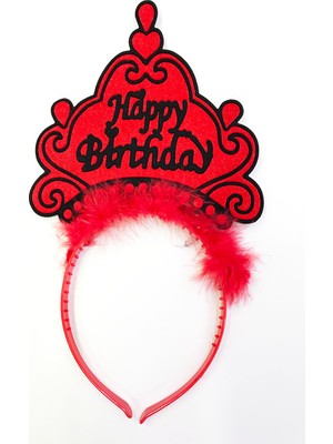 Kaufhier Parti Happy Birthday Yazılı Neon Kırmızı Renk Doğum Günü Tacı